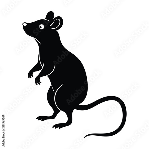 Mouse standing on hind legs with tail curved silhouette design