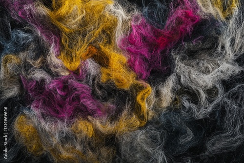 Colorful Textile Fibers in Abstract Swirling Pattern Background