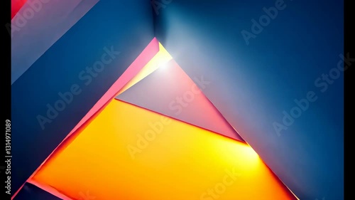 Abstract geometric shapes moving with bright neon lights