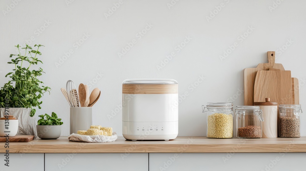 Fully automated incubator for homemade tempeh, set in a clean and simple kitchen with Scandinavian aesthetics Fully automated incubator for homemade tempeh, set in a clean and simple kitchen with Scandinavian aesthetics