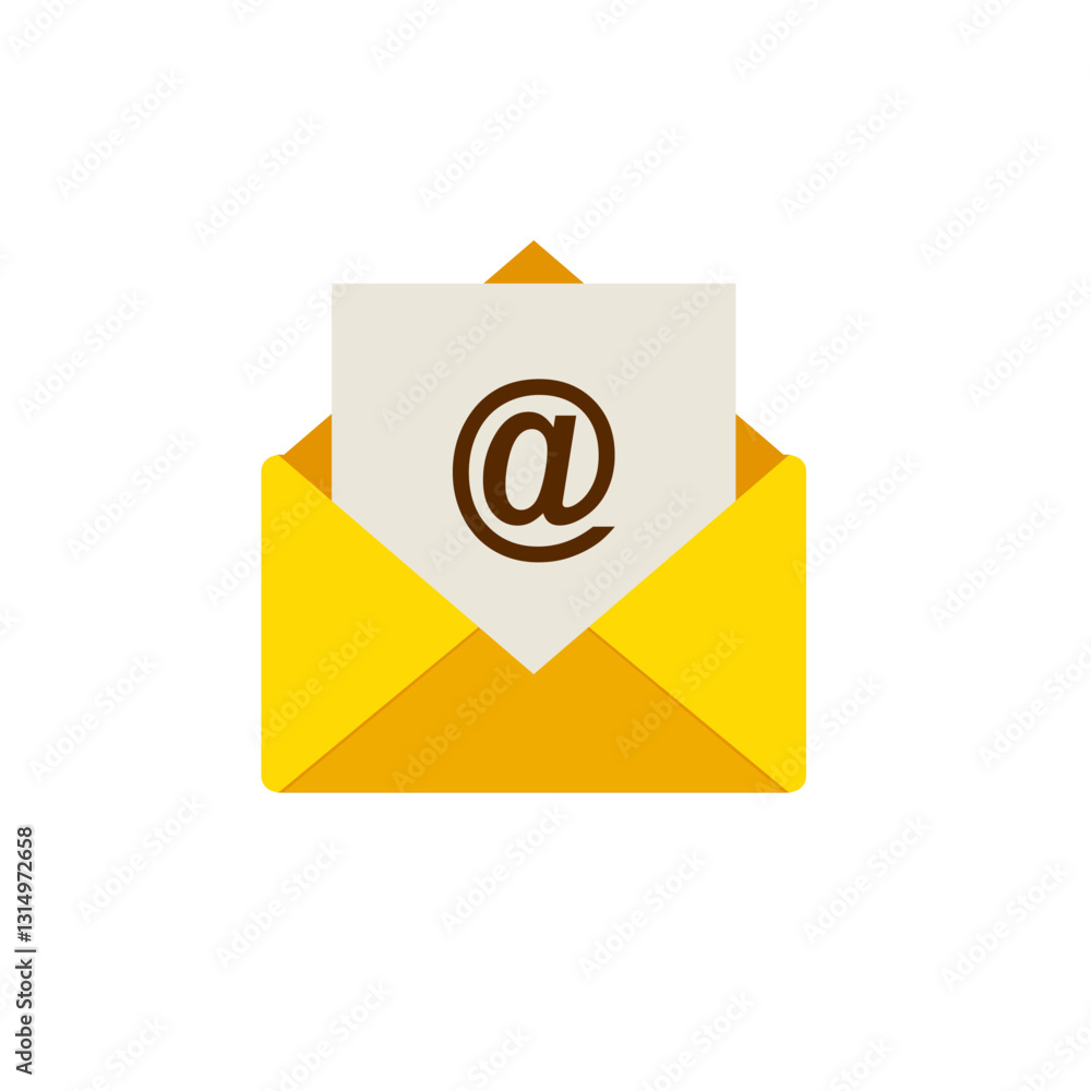 Yellow envelope icon with email symbol emphasizes modern communication and information exchange.