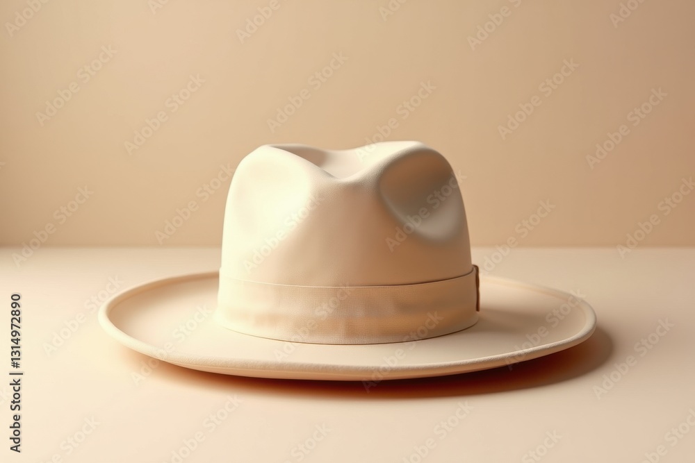 Elegant cream hat displayed on a neutral surface Elegant cream hat displayed on a neutral surface