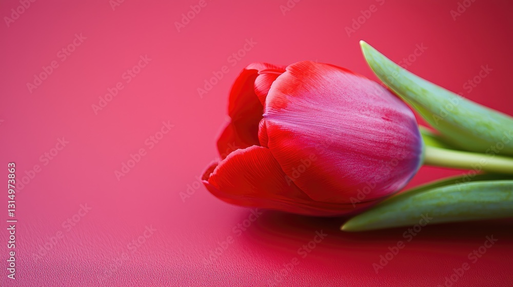 Single red tulip on red background; Valentine's Day card Single red tulip on red background; Valentine's Day card