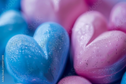 Colorful heart-shaped candies close-up
