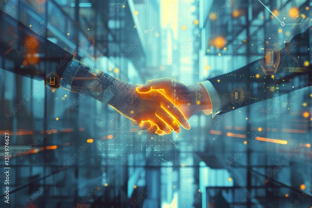 Fototapeta premium Futuristic business handshake in digital reality