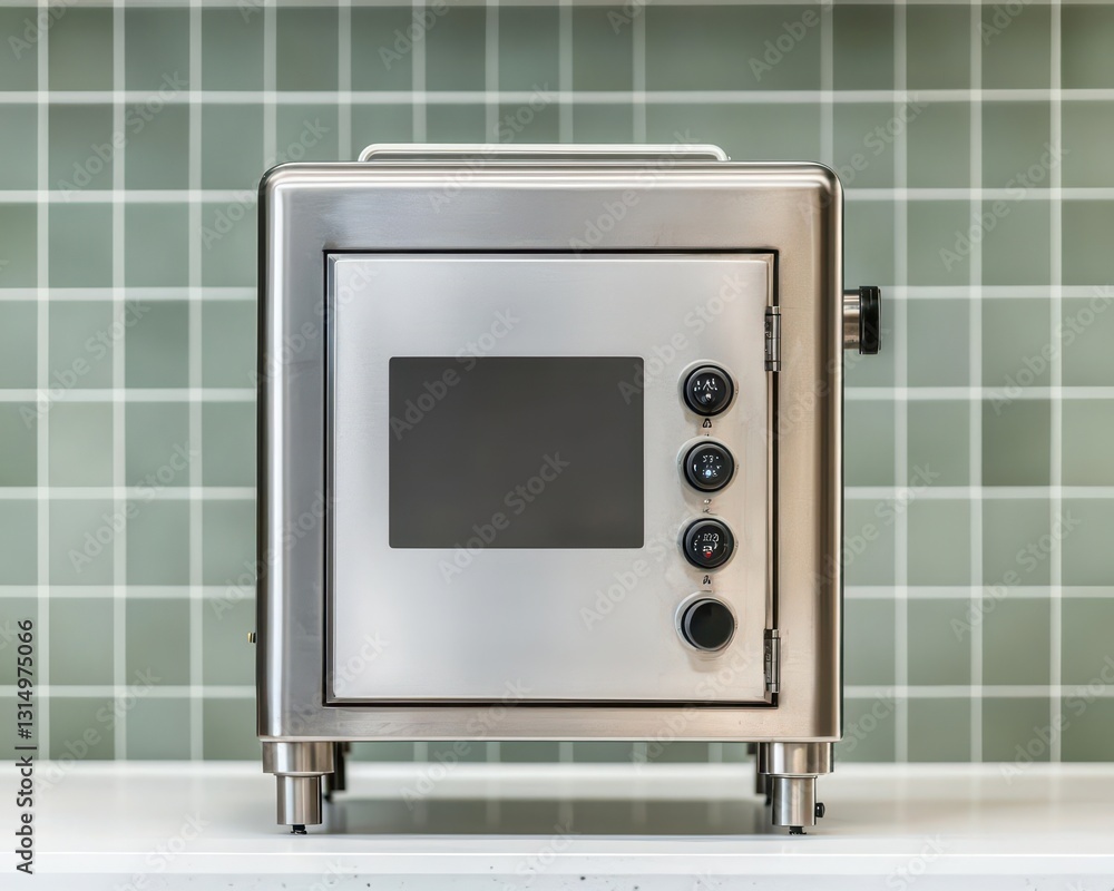 Obraz premium Stainless steel minimalist incubator with an intuitive interface, used for precision fermentation in a highend restaurant