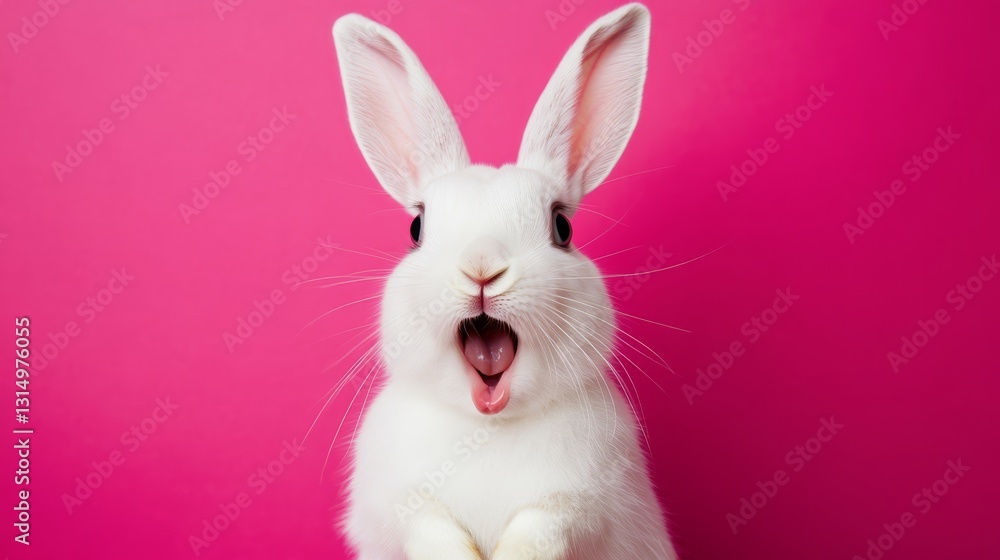 cute white rabbit on pink background cute white rabbit on pink background