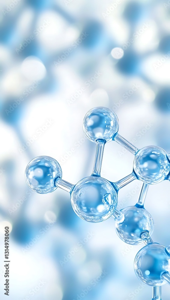 Light blue abstract background featuring a chemical structure, white blurred background, and ample copy space for text or design.. Light blue abstract background featuring a chemical structure, white blurred background, and ample copy space for text or design..