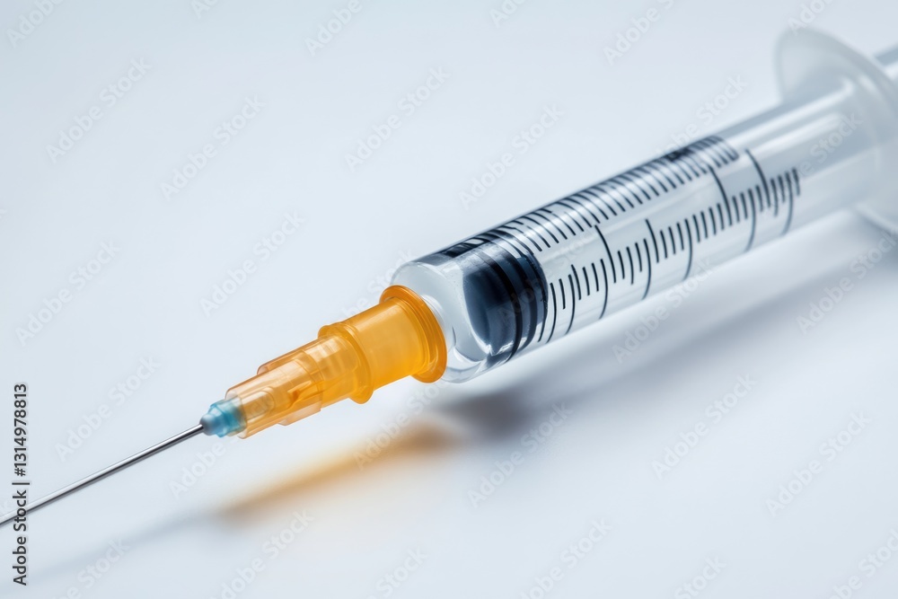 Innovative HIV Vaccine and Syringe on a Clean White Background: A Step Towards Health Care and Aids Prevention Innovative HIV Vaccine and Syringe on a Clean White Background: A Step Towards Health Care and Aids Prevention