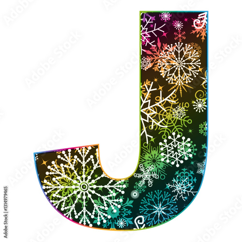 Vector image  letter of the English alphabet with gradient Christmas pattern of snowflakes isolated on transparent background