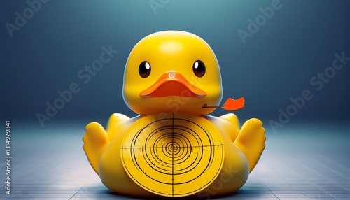 yellow rubber duck toy with a target on it representing an easy goal concept