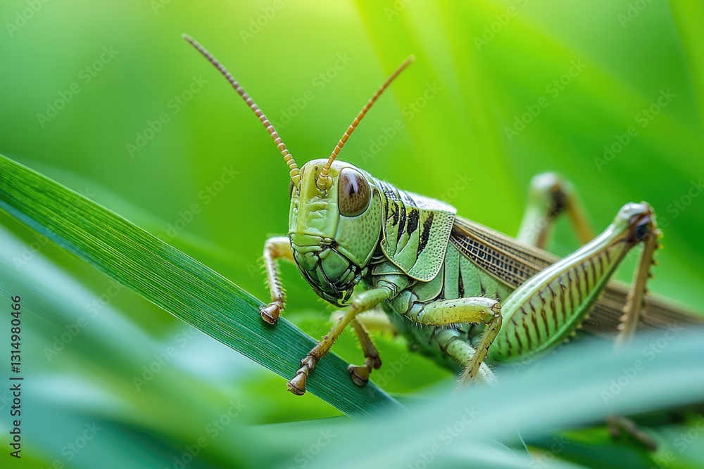 Intimate Close-Up of a Grasshopper Amidst Lush Greenery, Capturing the Intricate Details of Nature's Insect Wonder Intimate Close-Up of a Grasshopper Amidst Lush Greenery, Capturing the Intricate Details of Nature's Insect Wonder