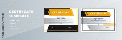 Modern A4 certificate template design with yellow accents