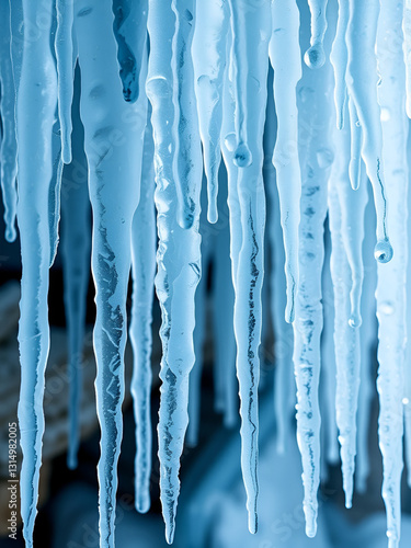 Group of light blue realistic icicles of different lengths connected at the top