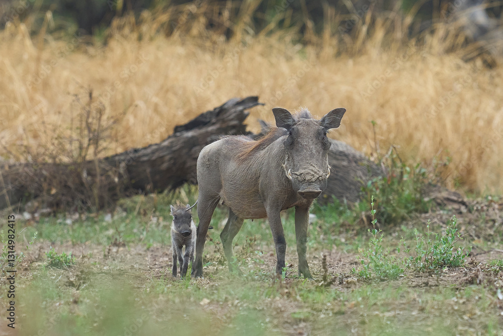 Warthog (Phacochoerus aethiopicus) with young in South Luangwa National Park, Zambia Warthog (Phacochoerus aethiopicus) with young in South Luangwa National Park, Zambia