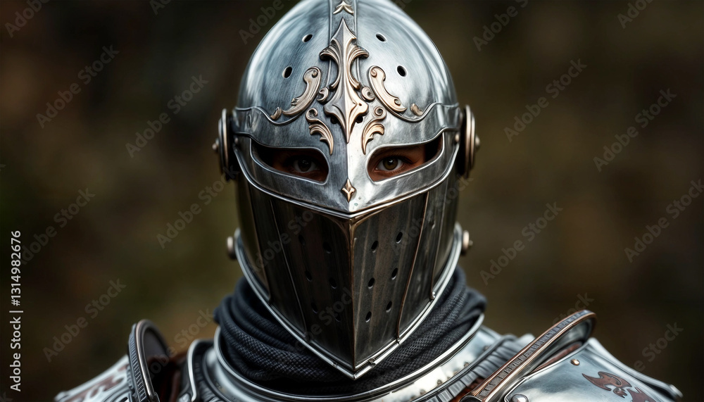 Knight in helmet close-up Knight in helmet close-up