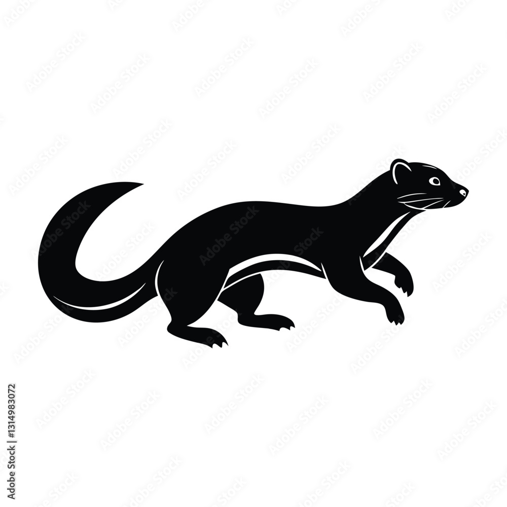 Ferret Dashing with Elongated Body Silhouette on White Background Ferret Dashing with Elongated Body Silhouette on White Background