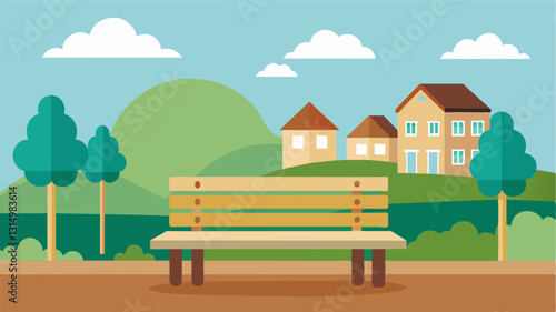 On the outskirts of the town a simple wooden bench stands as a symbol of togetherness and support bringing together people from all walks of life.. Vector illustration