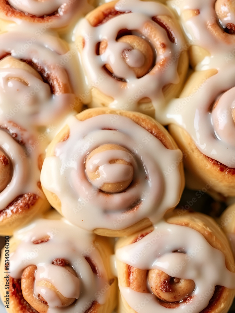 Homemade cinnamon rolls with glaze copyspace top view