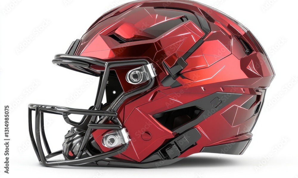 Fototapeta premium Red football helmet isolated on white, ready for game action