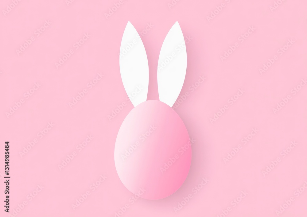 Fototapeta premium Pink Easter Egg with Bunny Ears on a Pastel Background