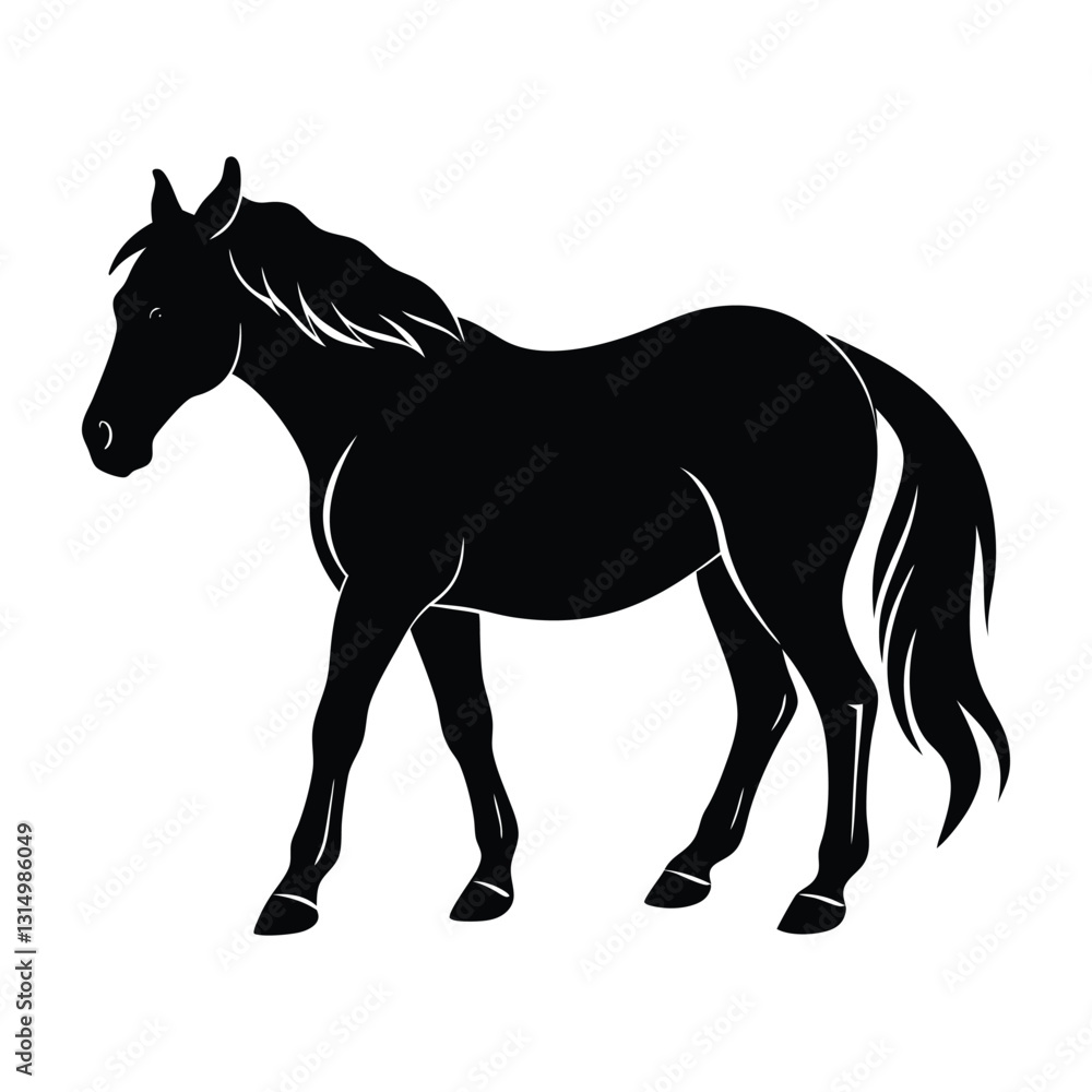 Obraz premium Horse Grazing with Front Leg Slightly Bent Silhouette on White Background