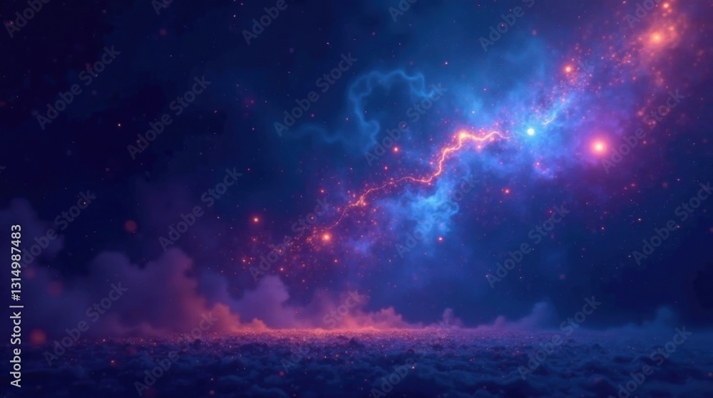 Fototapeta premium Enigmatic Celestial Event Glowing Nebulae and Sparkling Dust Across a Dreamlike Landscape