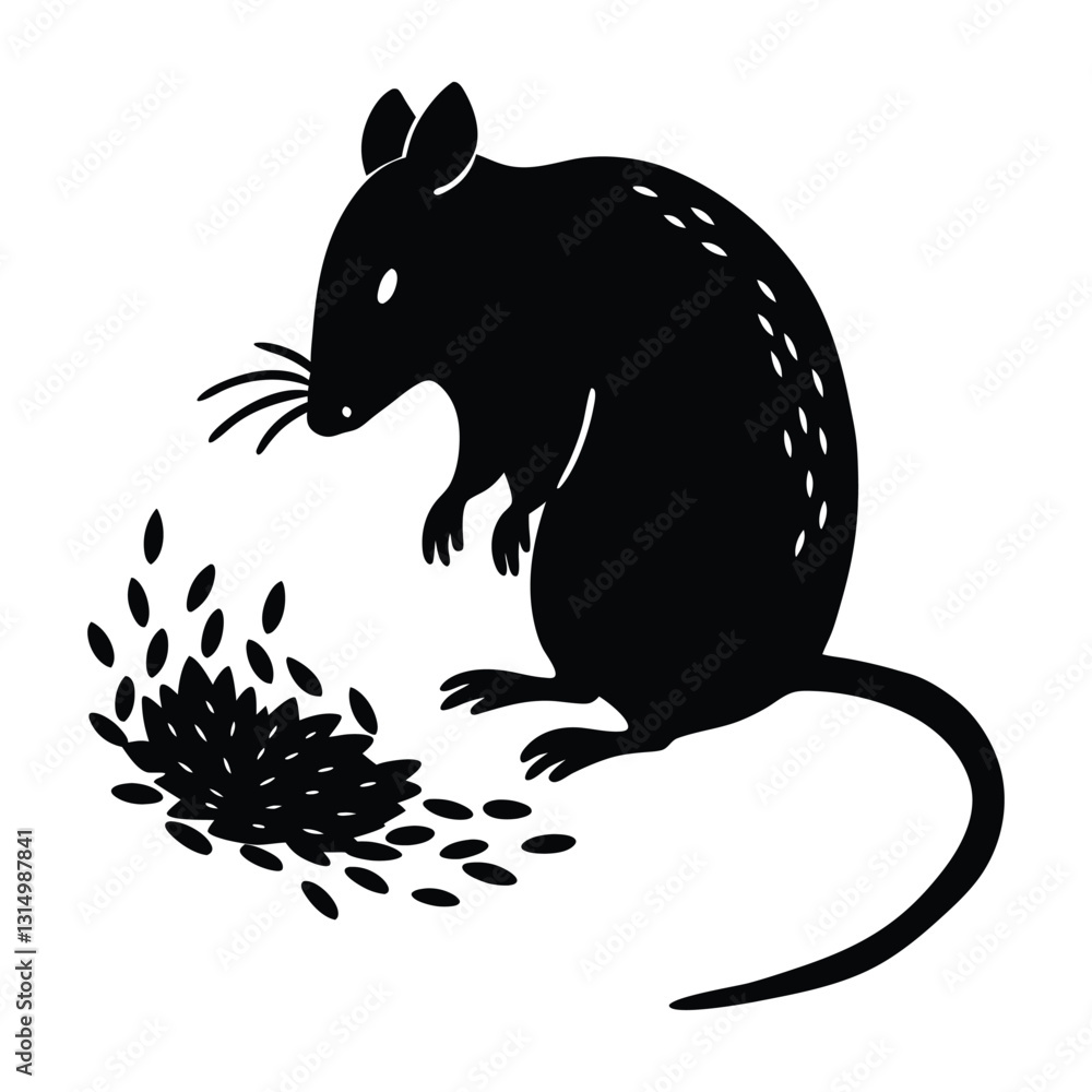Obraz premium Mouse Eating Small Grain on White Background Silhouette