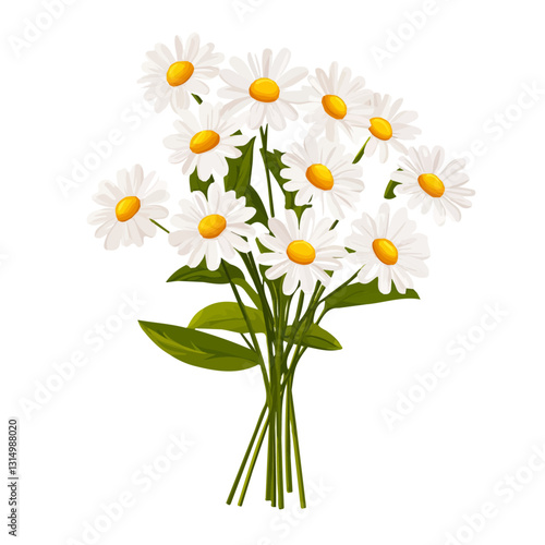 2D flat vector illustration A bouquet of freshly picked daisies icon isolated on a white background.

