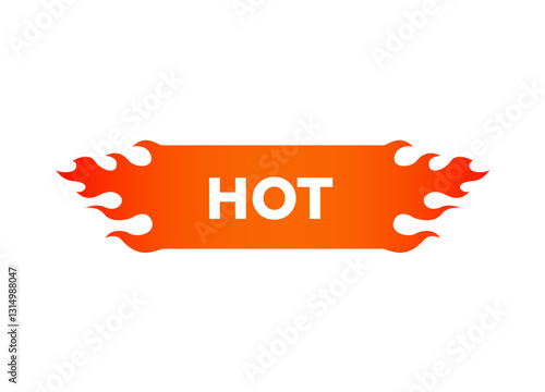 An orange label with flame design and the word hot in white for eye-catching promotions.