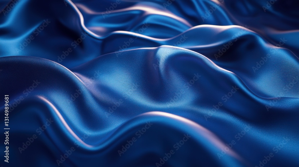Fototapeta premium A close-up view of smooth blue fabric with flowing waves and subtle highlights, creating a visually striking texture.