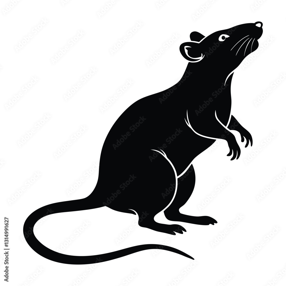 Obraz premium Rat Upright on Hind Legs Sniffing the Air Silhouette on White Background
