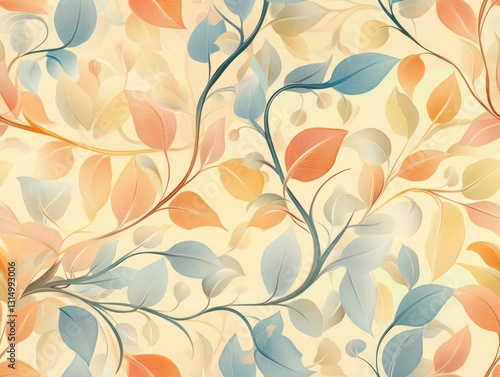 Seamless Pattern - Botanical pattern with delicate leaves and graceful branches on warm background.