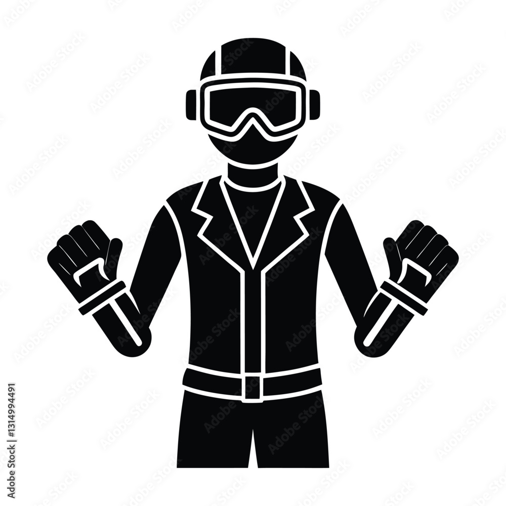 Virtual Reality Gamer Wearing Gloves Flat Vector Silhouette with Transparent Background Virtual Reality Gamer Wearing Gloves Flat Vector Silhouette with Transparent Background