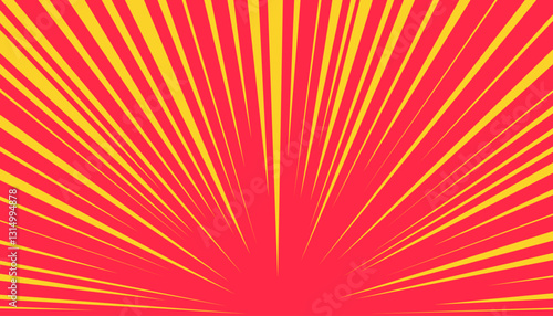 Pop art radial burst with vintage comic style. Bold stripes and halftone textures create classic superhero explosion effect. Great for posters, banners and retro designs.