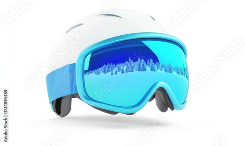 Wallpaper Mural Ski helmet and goggles reflecting snowy mountain landscape, winter sports safety Torontodigital.ca