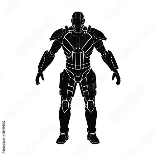 Advanced exoskeleton suit in action flat vector on white background