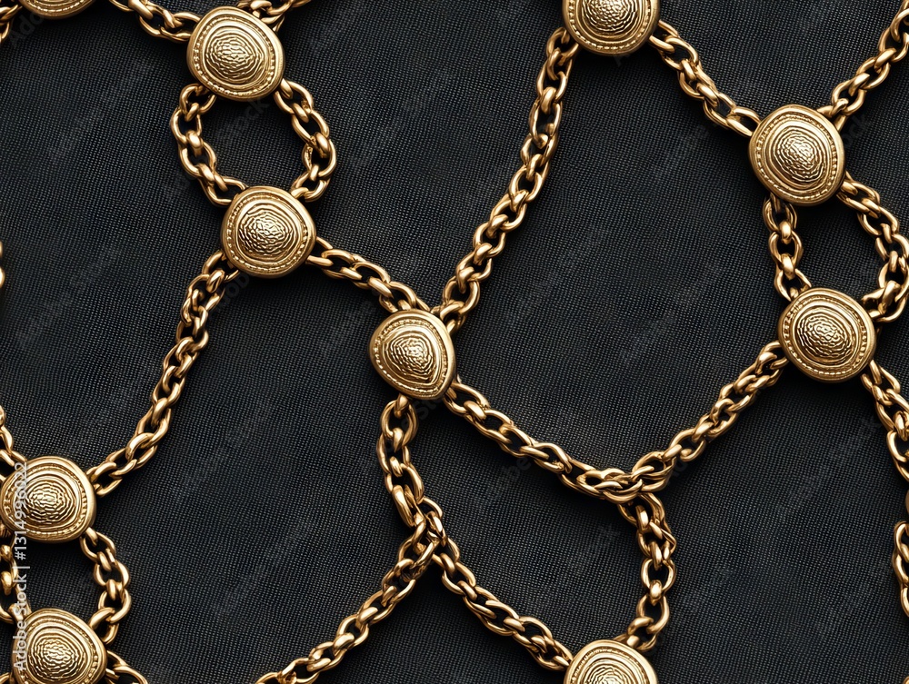 Seamless Pattern - Golden chain link pattern with textured button embellishments. Seamless Pattern - Golden chain link pattern with textured button embellishments.