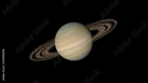 Saturn planet rotation with rings in space