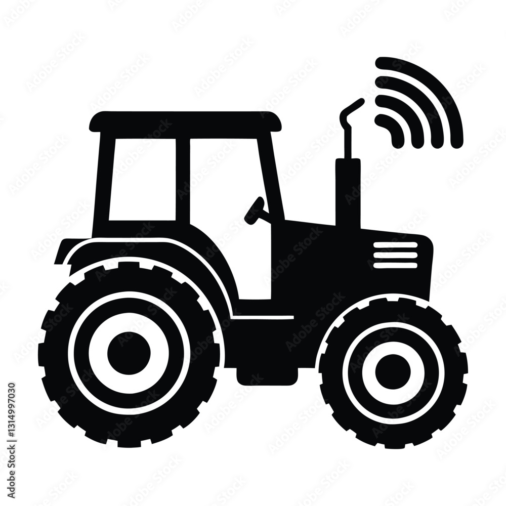 Obraz premium AI controlled farming tractor flat vector silhouette on white background