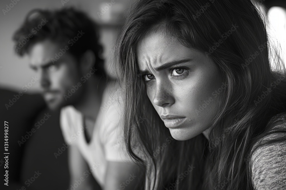 Young woman arguing with her boyfriend, having relationship problems at home Young woman arguing with her boyfriend, having relationship problems at home