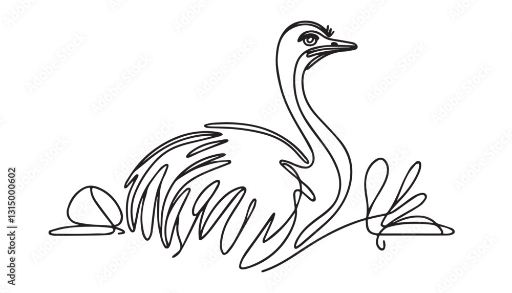 Continuous one single minimal line drawing Ostriches Continuous one single minimal line drawing Ostriches