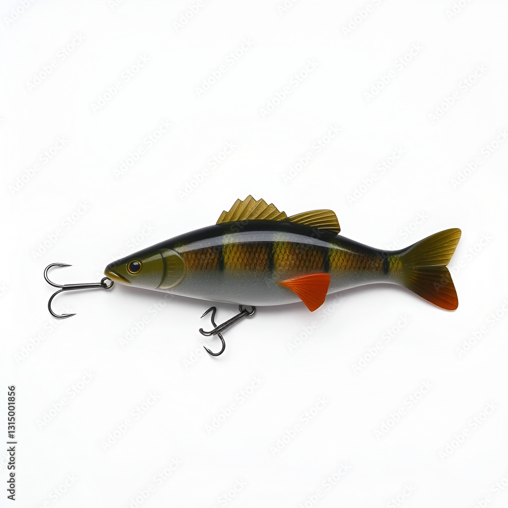 Fishing lure, isolated on white background, showcasing realistic fish design, perfect for presentations or online sales Fishing lure, isolated on white background, showcasing realistic fish design, perfect for presentations or online sales