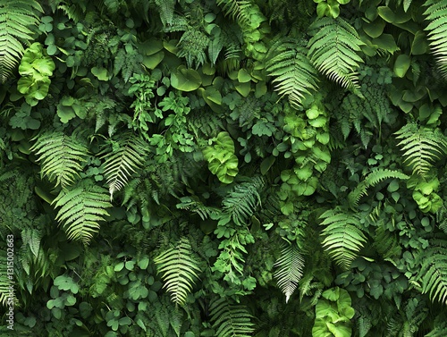 Wallpaper Mural Seamless Pattern - Lush green wall featuring a variety of ferns and other plants. Torontodigital.ca