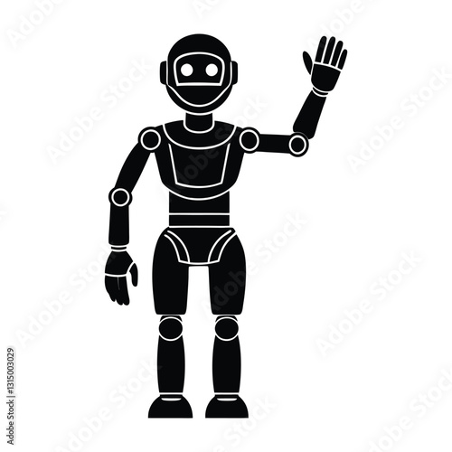 AI powered humanoid robot waving flat vector on white background