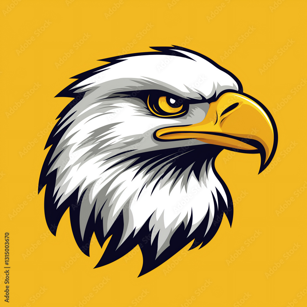 Obraz premium Bold Eagle Head Vector Illustration Mascot on Vibrant Yellow Background