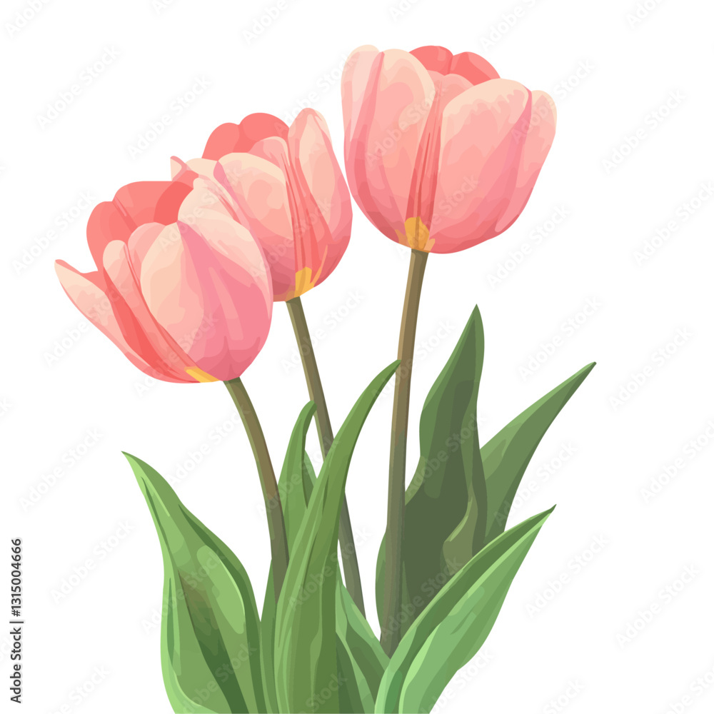 2D flat vector illustration Freshly bloomed pink tulips in a garden icon isolated on a white background.
2D flat vector illustration Freshly bloomed pink tulips in a garden icon isolated on a white background.