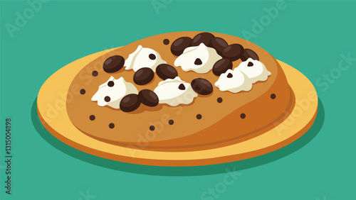 Warm homemade corn tortillas topped with creamy black beans and sprinkled with crumbled queso fresco.. Vector illustration