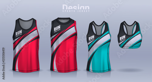 Sleeveless shirt sport design template, jersey mockup for Men's and Women's, Running singlet, basketball Tank top.