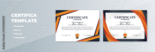 Orange, black certificate templates; A4 print; gray background